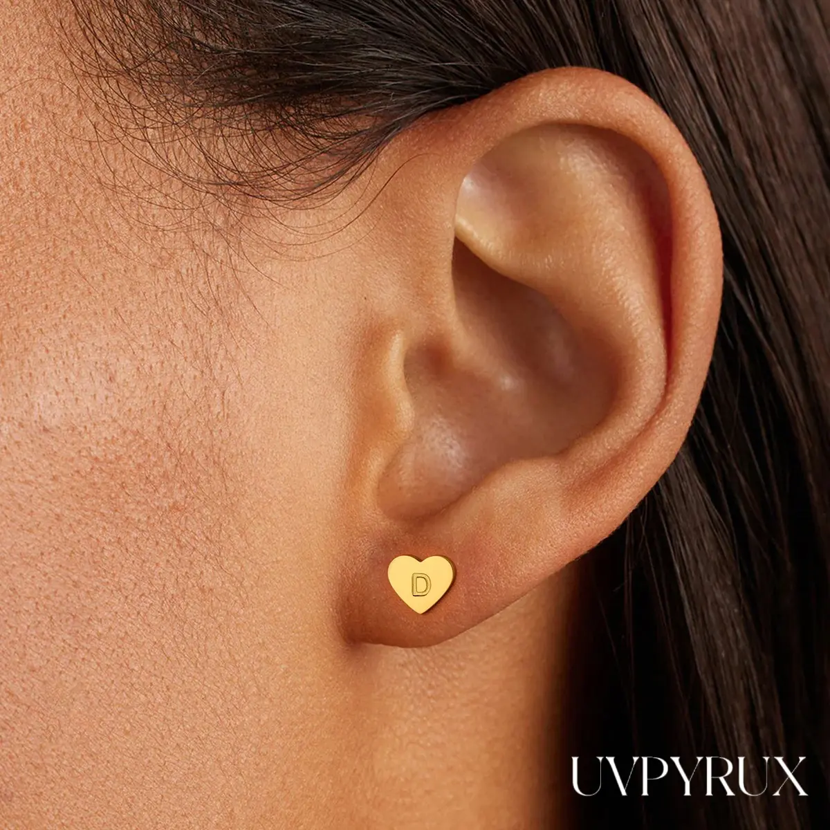 Heart Initial Stud Earrings, Minimal Engraved Letter Ear Jewelry For Women