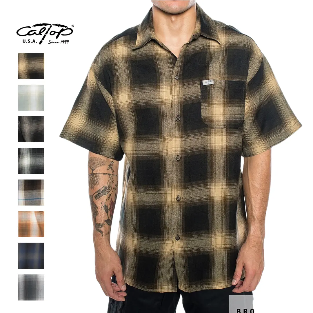 CALTOP Short Sleeve Plaid Flannel Shirts S-5XL Casual Classic