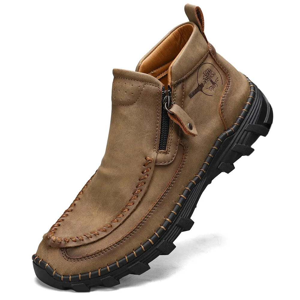 Men's Leather Round Toe Ankle Boots - Synthetic, Flexible, UV Protection, Meticulous Stitching Lasts, Modern Silhouette Elevates, All Seasons, Lightweight, Casual Outdoor, Comfortable, Rubber Sole, Slip Resistant, Zip, EU39(US7.5), EU40(US8)