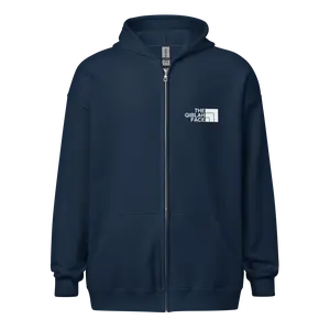 HOODIE Zip Heavy Blend (Adult) - THE QIBLAH FACE (Never Stop Praying - Back Logo) - White