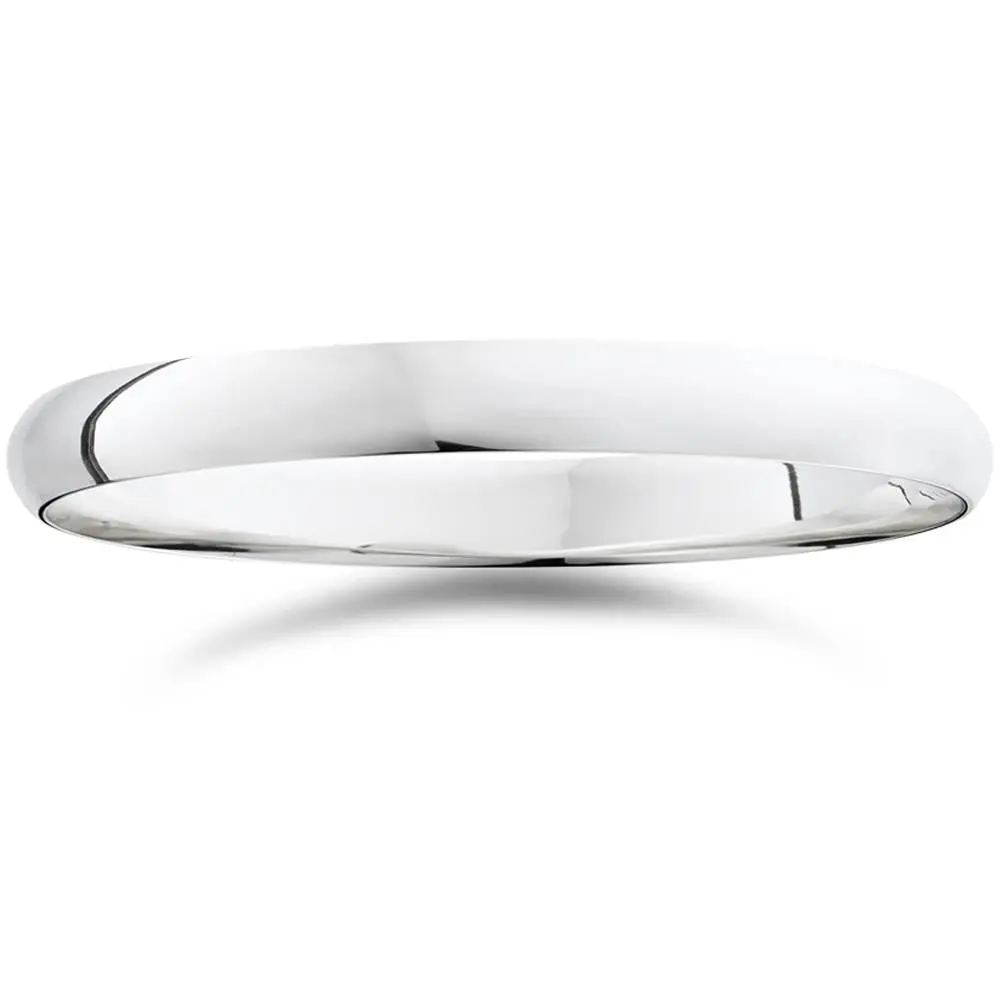 3mm Dome High Polished Wedding Band 10K White Gold Comfort Fit Plain Ring