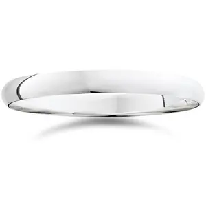 3mm Dome High Polished Wedding Band 10K White Gold Comfort Fit Plain Ring