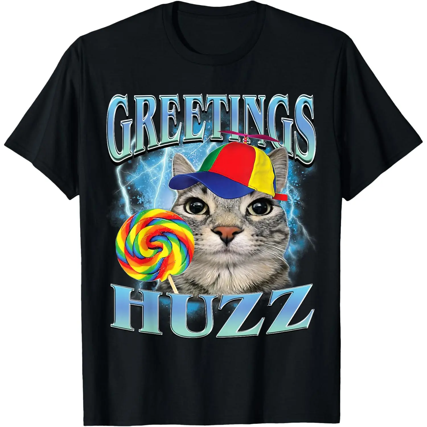 Greetings Huzz Funny Lollipop Cat Meme Funny T-Shirt