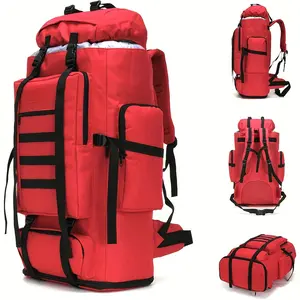 100L Camping Hiking Pack Outdoor Mountaineering Sports Bag Camping Backpack Red