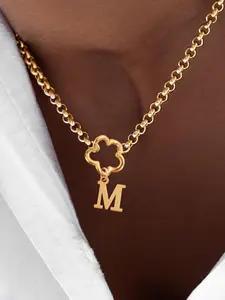 Women's Elegant Floral Initial Pendant Necklace, Stainless Steel Chain, Vintage Fashion Jewelry for All Seasons