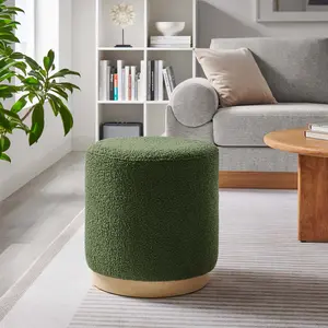 Modway Tilden 16" Round Sherpa Upholstered Ottoman in Moss Green Natural