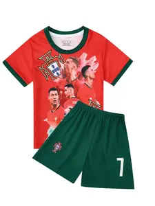 Sports Set, Breathable Ronaldo 7 Soccer Jersey, Fan Shirt, Training Clothes, Casual Short Sleeve and Shorts, Unisex, Football Uniform