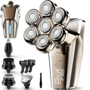 Men's 5-In-1 Electric Shaver Hair Removal Beauty Set, Shaving Tool, Rotating Shaver with 7D Blade, Wet/dry System, Beard Trimmer, Nose Hair Trimmer, Facial Brush, Massage Function