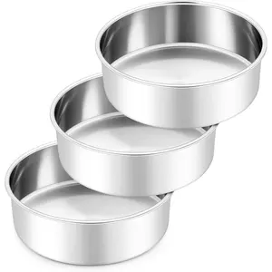 8 Inch Cake Pan, Stainless Steel Circle Baking Pans Set, 3 count Round Layer Cake Tin for Wedding Birthday, Even Heating, Non  & , Heavy-Duty, Dishwasher Safe