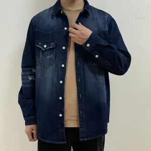 Bindefon Men's Denim Shirt with Flap Pockets All-Season Menswear Outfit Classic Jean Cloth for Fall Winter Christmas New Year Street Style
