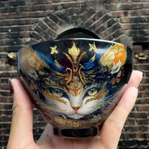 Galaxy Cat Jianzhan Teacup | Hand - Painted Kiln - Change Ceramic Art.