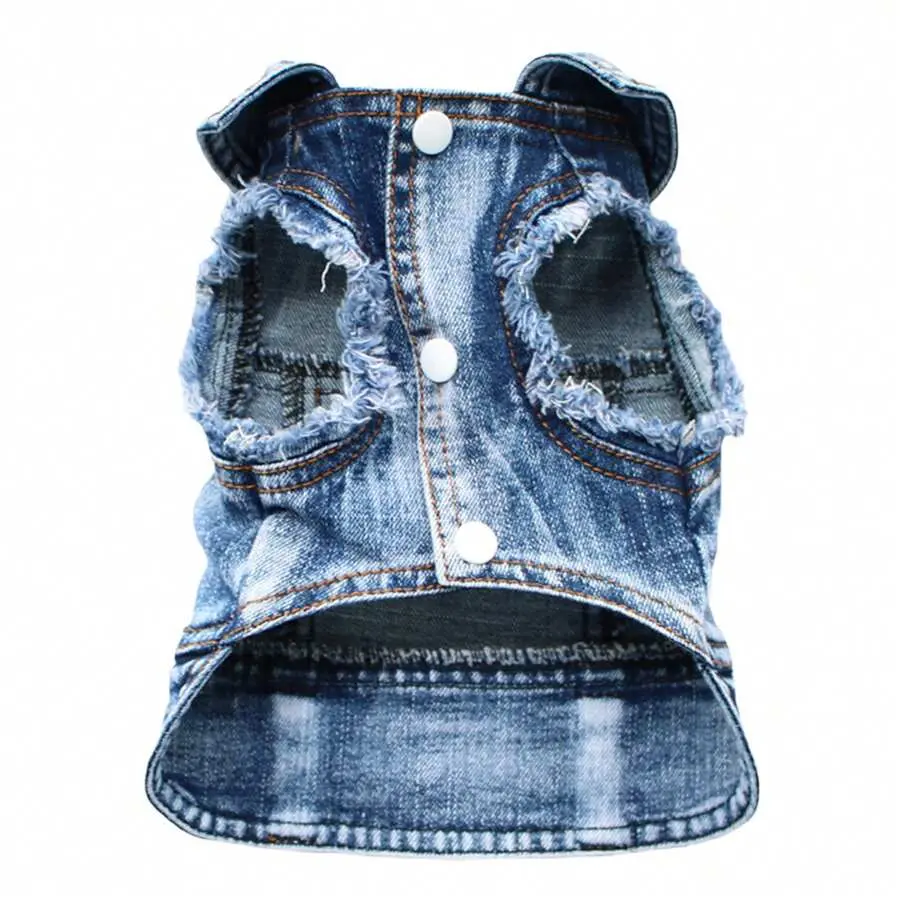 Dog Denim Jeans Jacket with Lapel Harness Vest - Denim Coats for Small/Medium Dogs, Puppy Summer Pet Outerwear, Blue