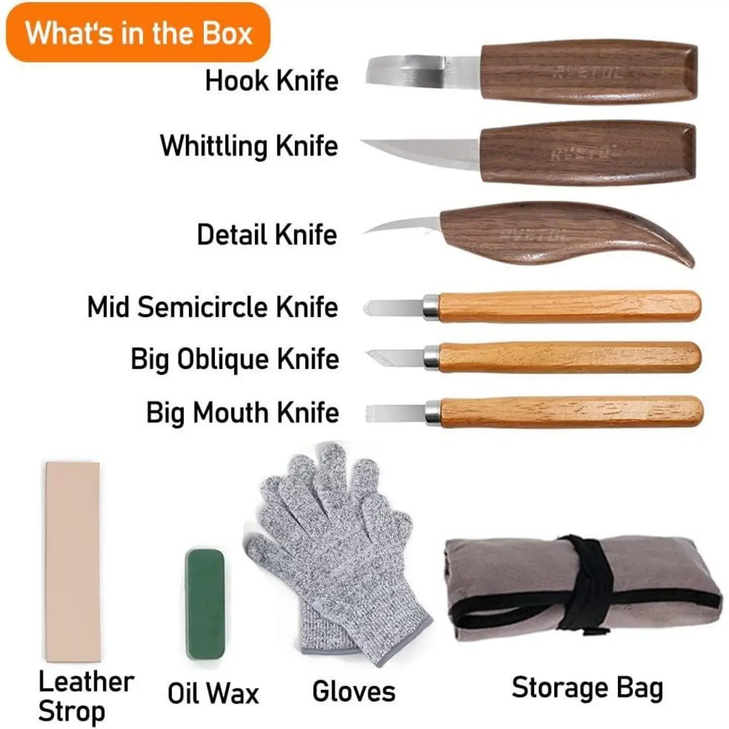 10-Piece Walnut Wood & Chromium Vanadium Alloy Steel Green Woodworking Comprehensive Kit - Wood Carving, Shaping, Spoon/Bowl/Cup Makers, Gloves, Stored in Durable Purple Bag for Home Improvement Crafts (Ensures Comfortable Carving Experience)