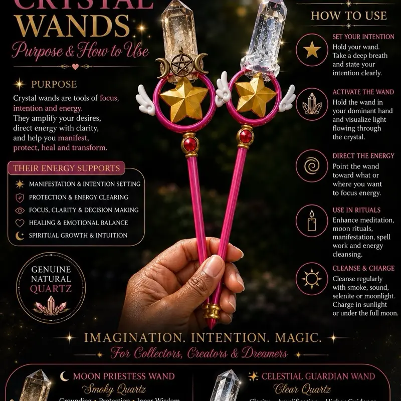 Lela’s GemStoneZ Luxury Collector--=%2=- Crystal=%2=-- Wands Celestial Guardian & Moon Priestess Handcrafted Fantasy Wands with Genuine Natural Quartz Points high end crystals Crystal