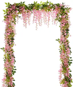 4 Pcs 28.8FT Pink Artificial Wisteria Vine Hanging Silk Flowers for Wedding Arch Garden Party Home Decor