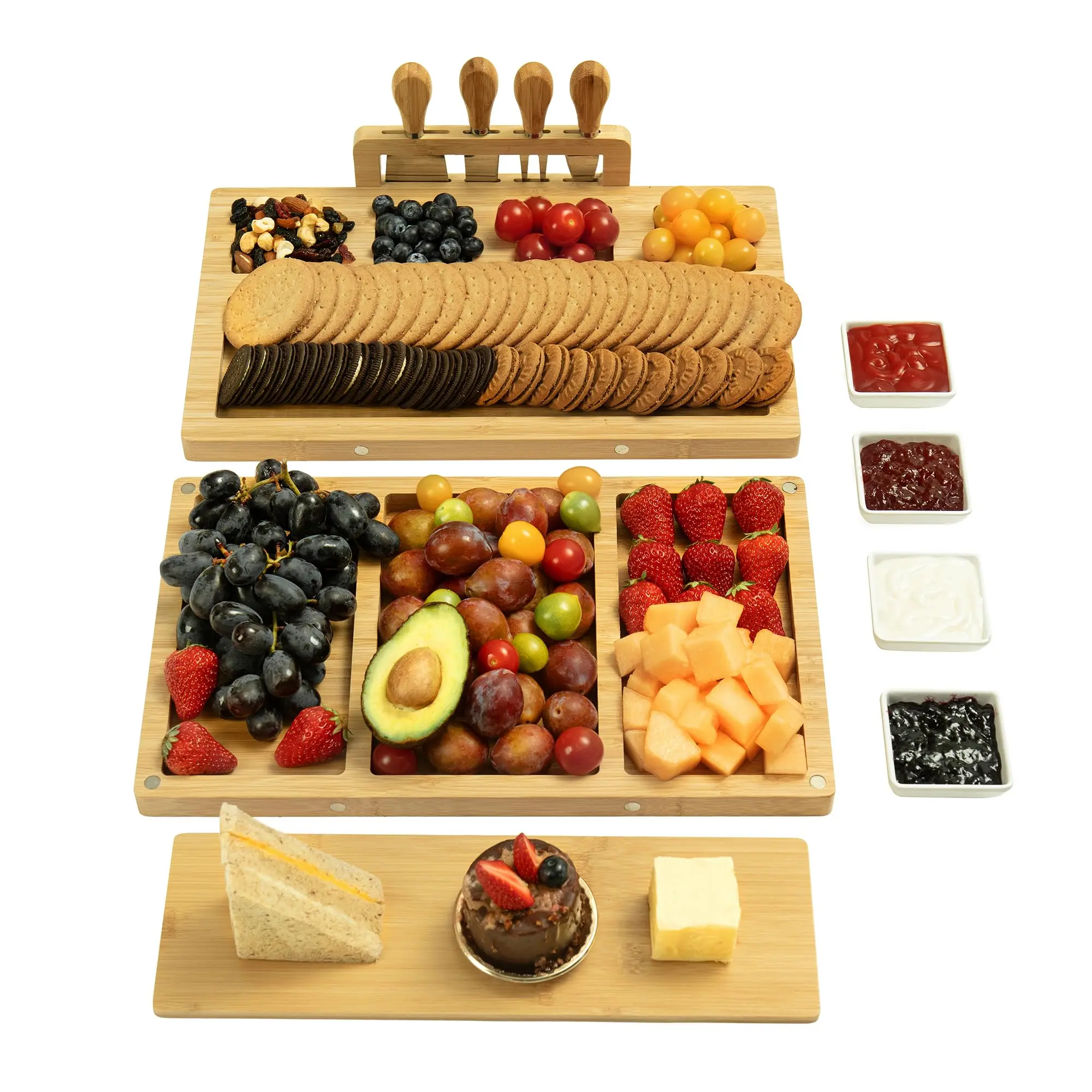 Charcuterie Board Cheese Tray Set With Stainless Steel  Slates And Bowls. Gift For Housewarming Wedding Couple Bridal Shower (cb001)