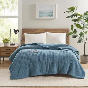 True North by Sleep Philosophy TN54-0498 100 x 90 x 0.25 in. Sherpa Heated Blanket, Blue - King Size
