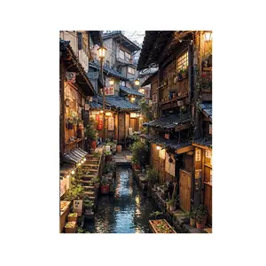 Water Town Acrylic Paint by Numbers Kit 16x20 Inches, Unframed Color By Number DIY Painting Set for Beginners, Home Wall Decor and Gift Idea