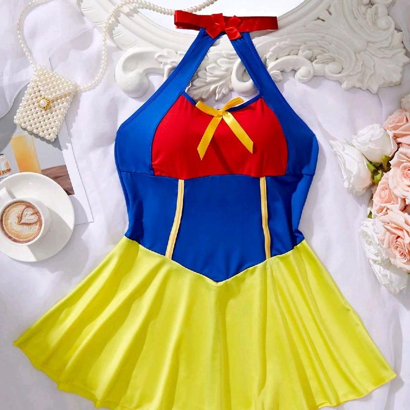 Snow White Fantasy Costume Color Block Bow Front Costume Dress without Stockings for Women - Accessories, Womenswear snow white costume Halloween