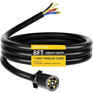 Heavy Duty 7 Way Trailer Cord 8 Feet Weatherproof & Corrosion Resistant 7 Wire Trailer Cable for RV Trailers and Campers 8Ft 7-Pin RV Blade Trailer Side Replacement Molded Cable Wire