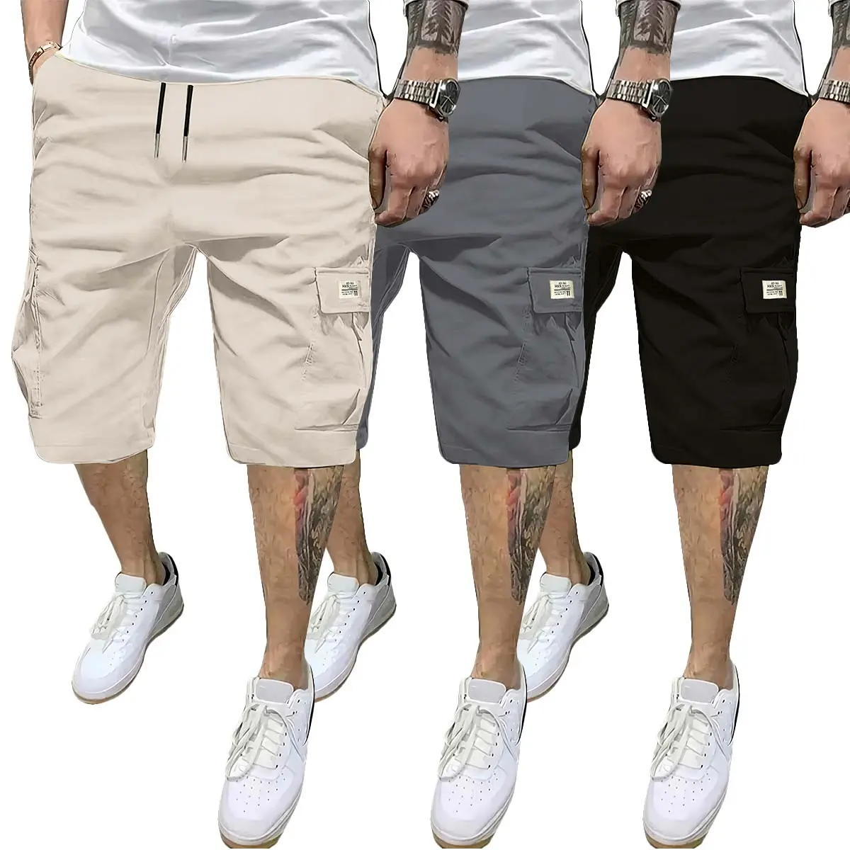 Men’s Summer Cargo Shorts, 3-Pack – Loose Fit Plus Size Casual Knee-Length Athletic Shorts with Multiple Pockets for Outdoor Running and Fitness, Essential Shorts, Athleisure Casual Shorts, Lightweight Workout Shorts