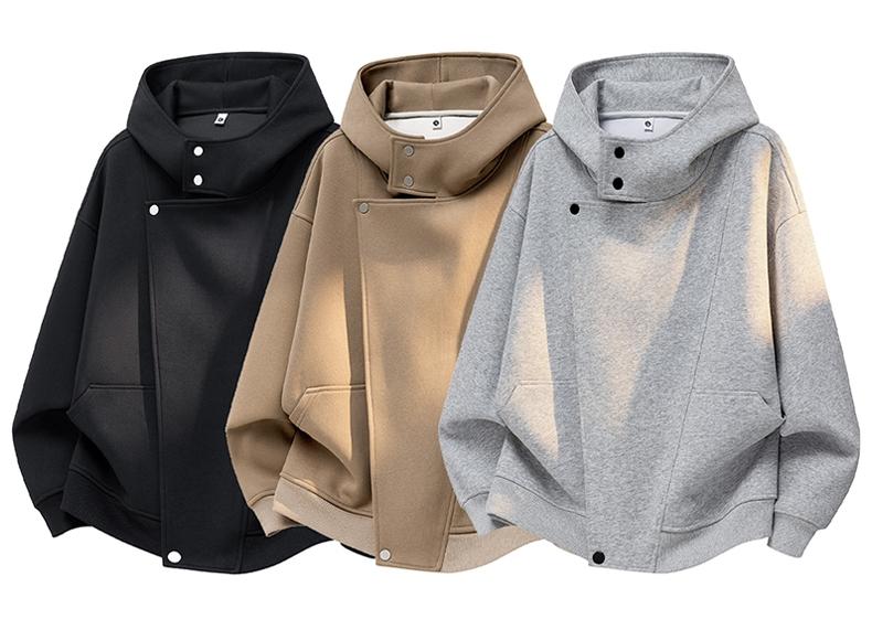 Heavy solid color white flower gray hooded turtleneck irregular structure button-up cardigan jacket sweater jacket, hooded sweater men's autumn fashion trend design sense couple cardigan sweater, men's casual long-sleeved hooded pullover sweater, youth ho