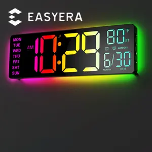 EASYERA 12" Digital Wall Clock with Remote Control RGB Atmosphere Lights 11 Scenes Mode Dual Alarms Big LED Display for Classroom Game Decor Home Goods Auto DST Adjustment Modern Style
