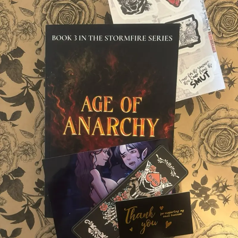Age of Anarchy - Swag Pack with Dark Romance Bookmarks Stickers NSFW Character Art and Signed Paperback for Fans