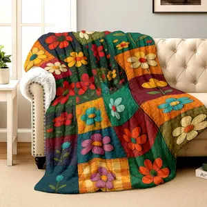 Artistic Floral Patchwork Flannel Throw – Cozy Boho-Style Blanket with Retro Patterns for Living Room & Bedroom | Unique Gift for Hippie Souls