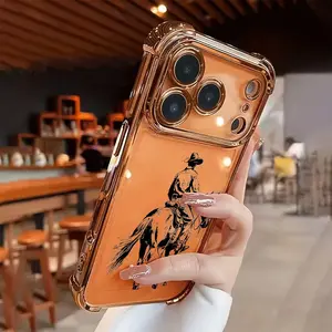 This Western cowboy riding case features a four-corner drop-proof and non-slip TPU full-coverage lens electroplated design, suitable for iPhone 17, 16, 15, 14, 13, 12, 11, XS, X series, and other models. It makes a great gift for friends or family.