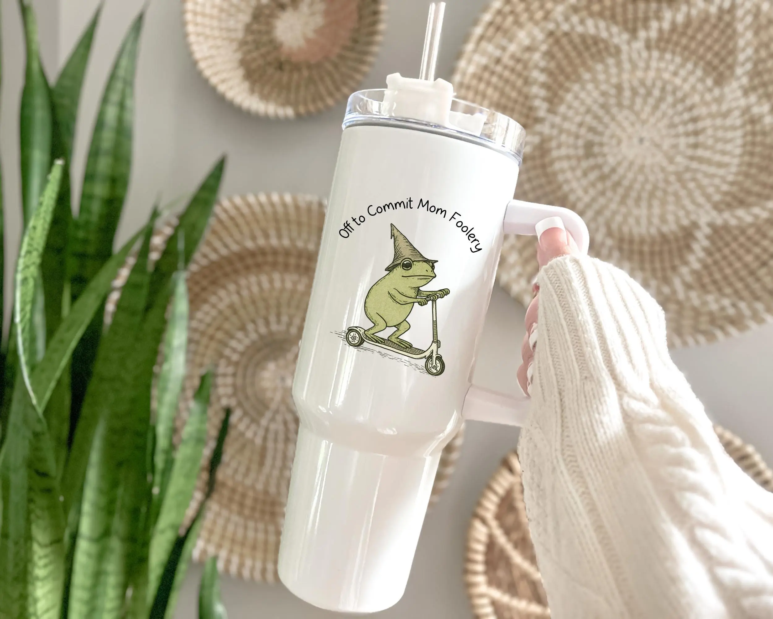 Funny Frog Mom Tumbler With Handle, Off To Commit Mom Foolery Cup, Gift For Mom, Pregnancy Reveal Gift, Mothers Day Travel Mug 20 40 oz