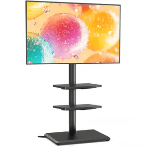 Floor TV Stand with Mount for Most 32-60 Inch Flat/Curved TVs up to 88 lbs, Height Adjustable TV Mount Stand with Wood Base, Swivel TV Stand for Bedroom, Corner & Living Room, Max VESA 400x400mm