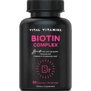 Vital Vitamins Biotin Complex Pills - with Hyaluronic Acid, MSM, Collagen, & Vitamin C - Supplement for Hair, Skin, & Nails - 60 Capsules
