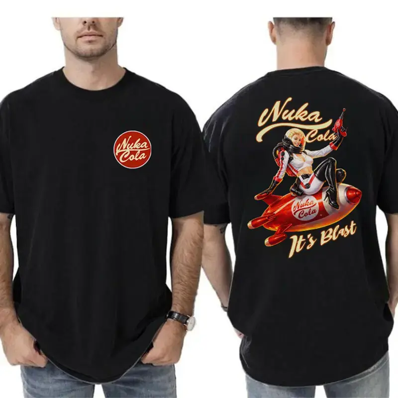 Nuka Cola It’s Blast Plain Short-Sleeve Streetwear T-Shirt - Retro Rocket Pin-Up Girl Graphic, Unisex Cotton Top, Perfect Gift for Fallout Fans, Shortsleeve