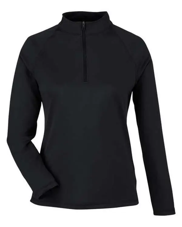 Women's North End NE412W Fitted Express Tech Performance Quarter-Zip Outerwear Jacket - Tops, Moisture Wicking, Recycled Polyester Fabric, Thermal, Basic, Center Zip, Reverse Coil, Breathable, Chemical-Free, Coolcore Technology, UV Protection, All Seasons