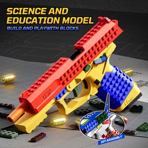 Automatic Projectile Building Block Toy Gun, DIY Mechanical Blast Model, Stem Construction Shooting Action, Educational Toy for Boys and Teens
