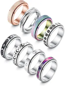 8Pcs Spinner Rings for Anxiety Relief Stainless Steel Rings for Women Men Anti Stress Band Rings Set Interlocked Stackable Rings Fidget Rings for Anxiety for Daily & Holiday Wear & All Season