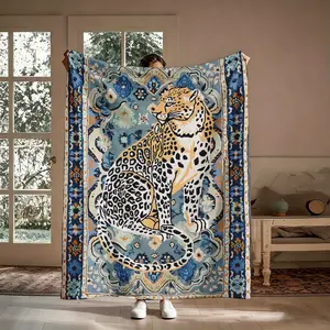 Boho Leopard Floral Pattern Blanket, 1 Count Soft Warm Flannel Throw Blanket, Cozy Nap Blanket for Home Decor
