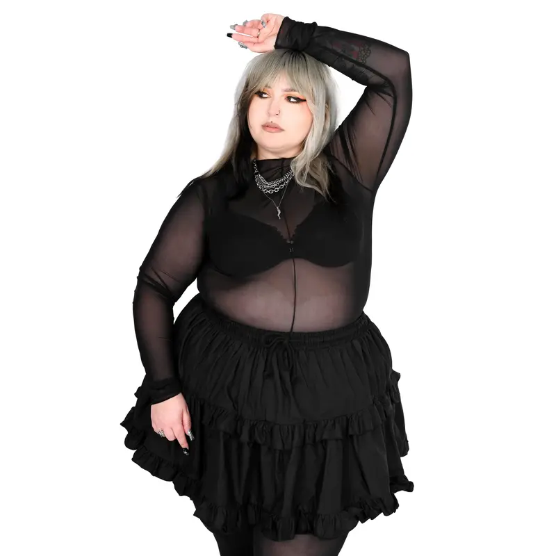 Women's Autopsy Mesh Crop Blouse - Long Sleeve Tops Women - XS, M, 2XL - Layered Sleeves, Stretch Fit for Curves, Easy to Layer Under Jackets-Coats