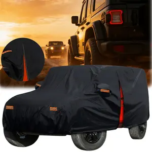 Waterproof Car Cover for Jeep Wrangler 4-Door 2006-2025 JK JL, Outdoor Protection Against Sun UV, Rain, Dust, Snow, Hail, with Driver Door Zipper Opening, Black, Dark-Reflective