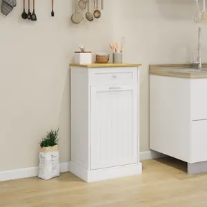 One Drawers and One-Compartment Tilt-Out Trash Cabinet Kitchen Trash Cabinet-White Farmhouse Entryway Console Table with Wood Decoration