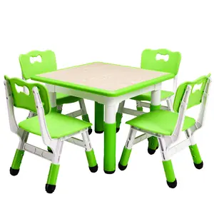 Garvee Adjustable Height Kids Table and 4 Chairs Set – Modern Toddler Furniture with Non-Slip Legs – Graffiti-Resistant Easy-Clean Desktop – Ideal for Kindergarten, Playroom, or Living Room – Green