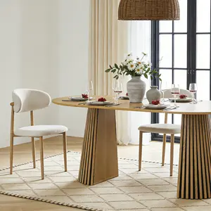 Solid Wood Extendable Dining Table + Two Beechwood Floral Printed Beige Cushion Dining Chairs - Medieval-Modern Farmhouse Style