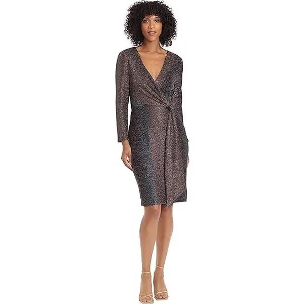 Maggy London Womens Holiday Foil Glitter Shimmer Metallic Occasion Party Guest of Dress, Bronze Multi, 8 US