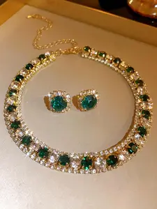 Women's Elegant Rhinestone Decorated Necklace & Earrings, Exquisite Trendy Matching Jewelry Set, Fashionable Accessories for Party & Daily Clothing Decor