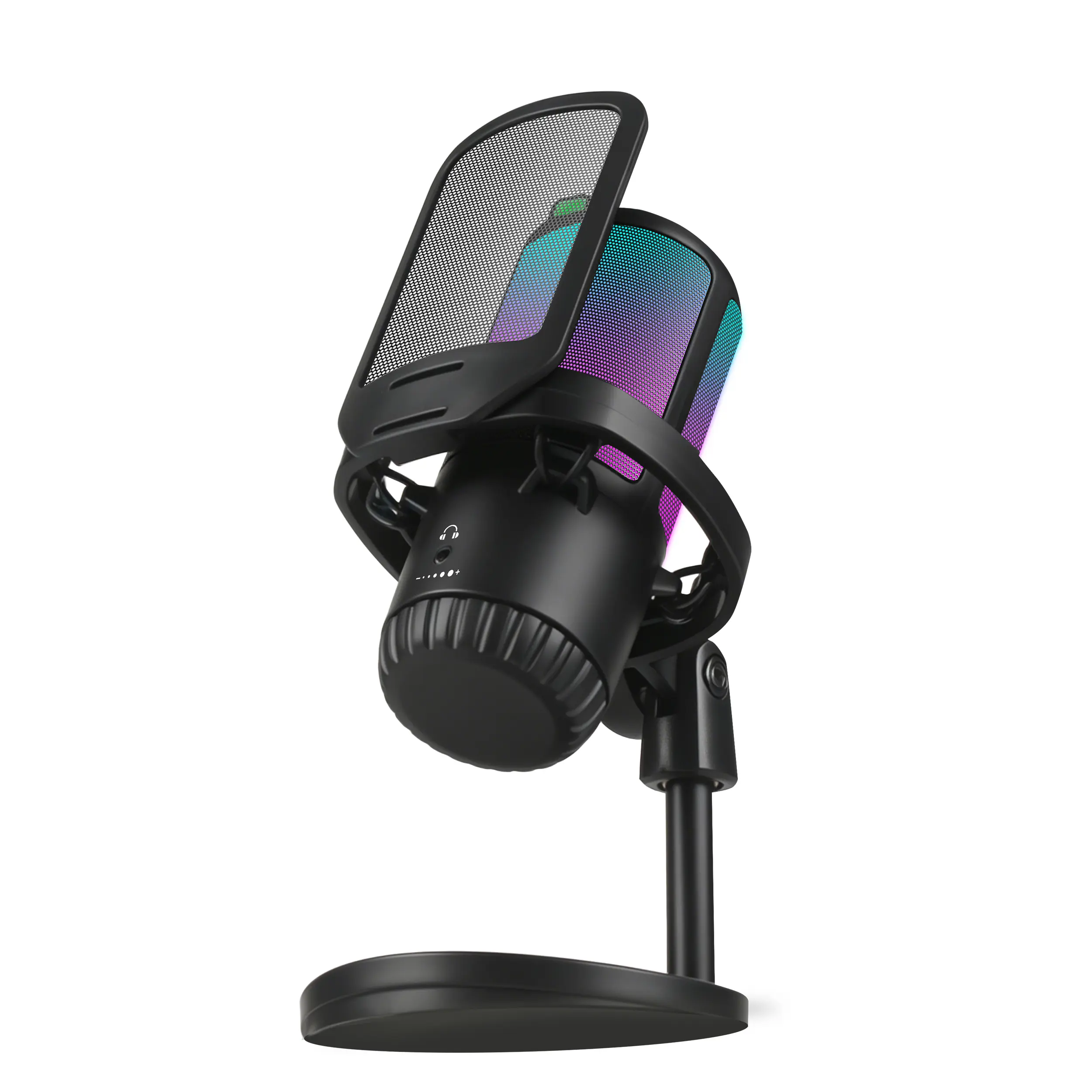 APAKAI 005 USB Condenser Gaming Microphone (Black) - Plug-N-Play, with Boom Arm Stand, for PC, Phone, Mac, PS4/5, iPhone, iPad, Android - Professional Podcast/Desk Mic, Gaming Accessories, Gamer Stuff, PC Accessories, RGB Lights,cool tech gadget