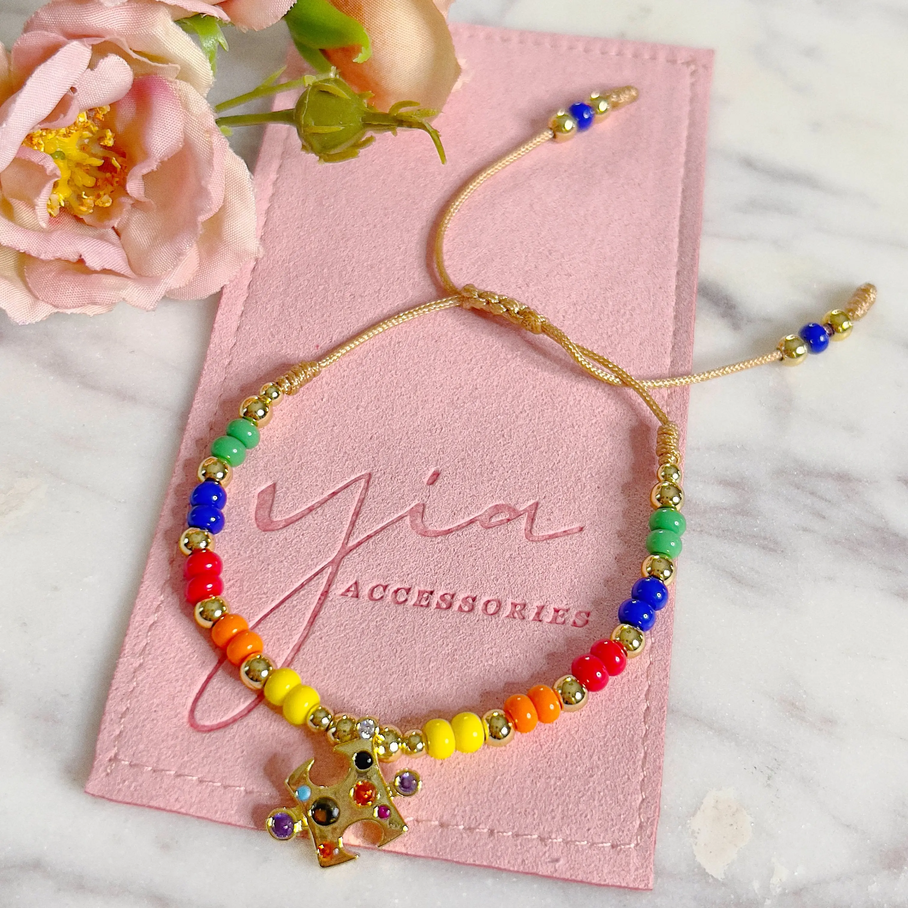 Gold Filled Puzzle Piece Charm Bracelet with Cubic Zirconia, Rhodium Plated Beads, Adjustable Band for Autism Awareness Support, Adjustable Bracelet, Zircon Bracelet