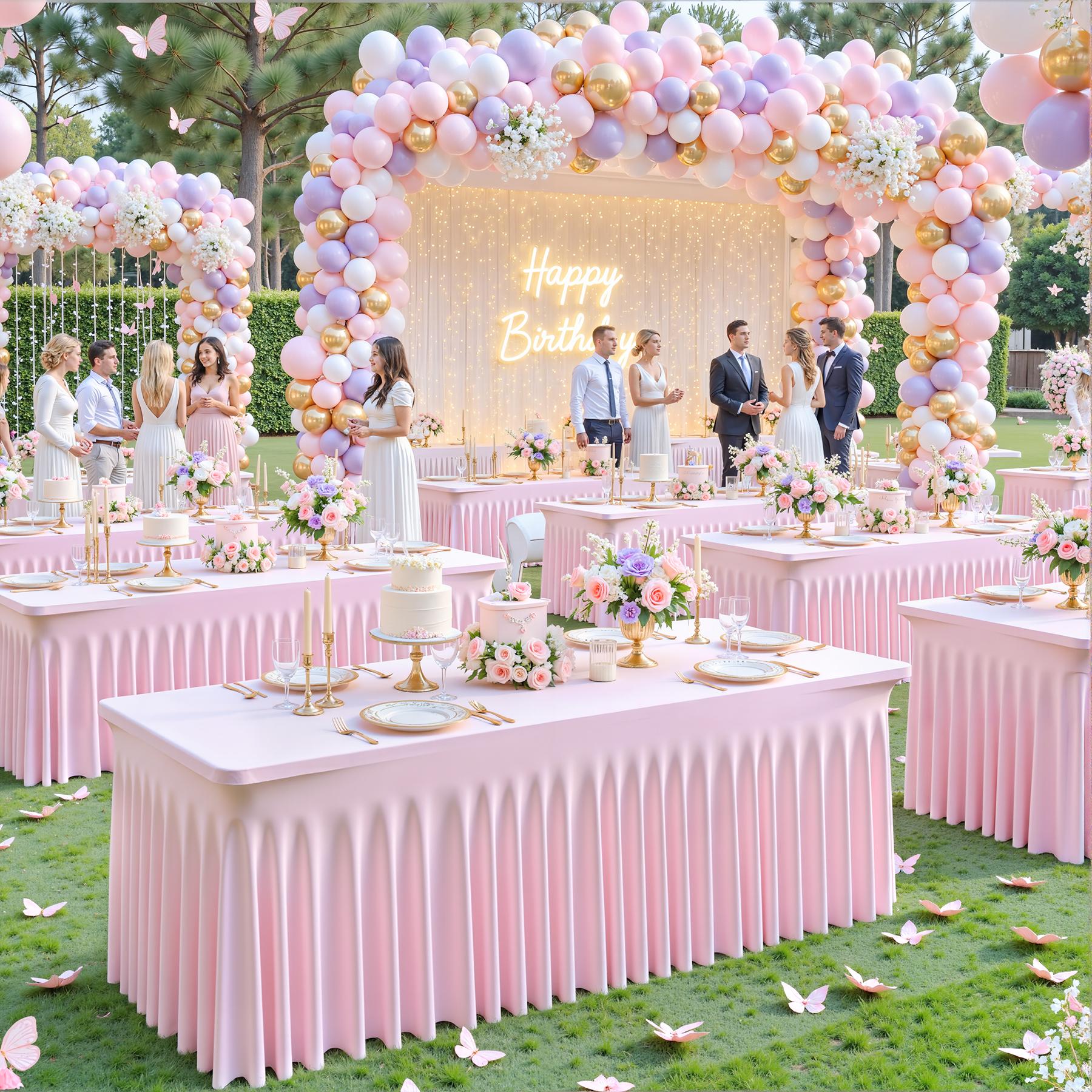 4/6/8FT Spandex Tablecloths for Rectangle Tables Wrinkle Free Washable  Table Cloth Rectangle Stretch Fitted Table Cover with Skirt for Wedding Birthday Party Banquet Baby Shower Buffet Event Summer Vibes Outdoor Fun