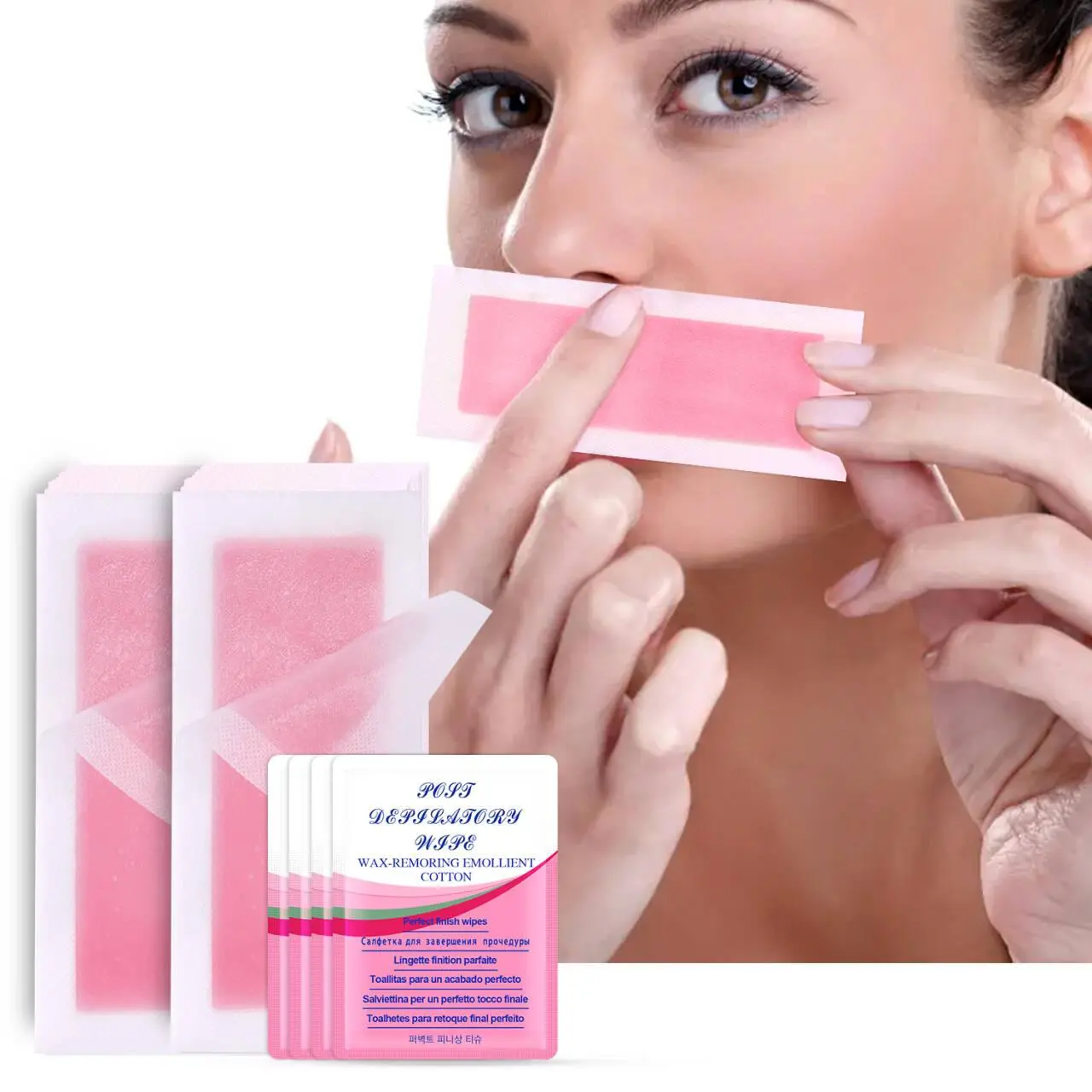 Watermelon Nose Hair Depilatory Wax Removal Paper, Hair Removal Wax Strips with Cleansing Wet Wipes, Easy Hair Removal, Body Hair Remover, Suitable for Underarms, Lips, Legs, Eyebrows, Mustaches, Bikini Area Home Waxing, Home Waxing Kit