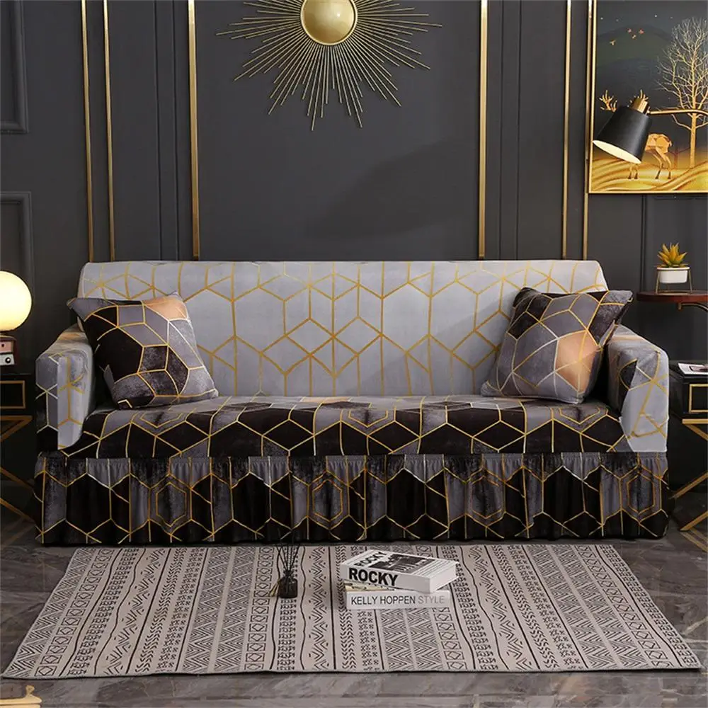 Geometric Print Room Decor Sofa Cover, Christmas Decor Multi-size Modern Art Style Reusable Durability Dust Proof Sofa Cover, Machine Washable Sofa Pr